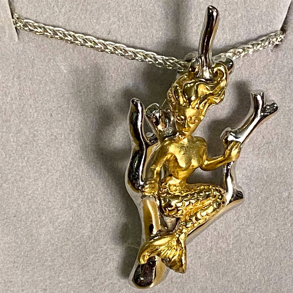 Pre-owned Steven Douglas Mermaid And Coral Necklace, Sterling Silver/14K